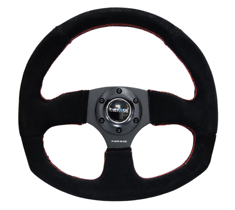 NRG Reinforced Steering Wheel (320mm Horizontal / 330mm Vertical) Suede w/Red Stitch - Blais Performance Parts