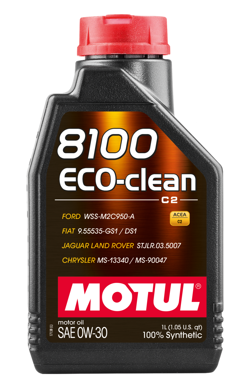 Motul 1L Synthetic Engine Oil 8100 Eco-Clean 0W30 12X1L - C2/API SM/ST.JLR 03.5007 - 1L - Blais Performance Parts