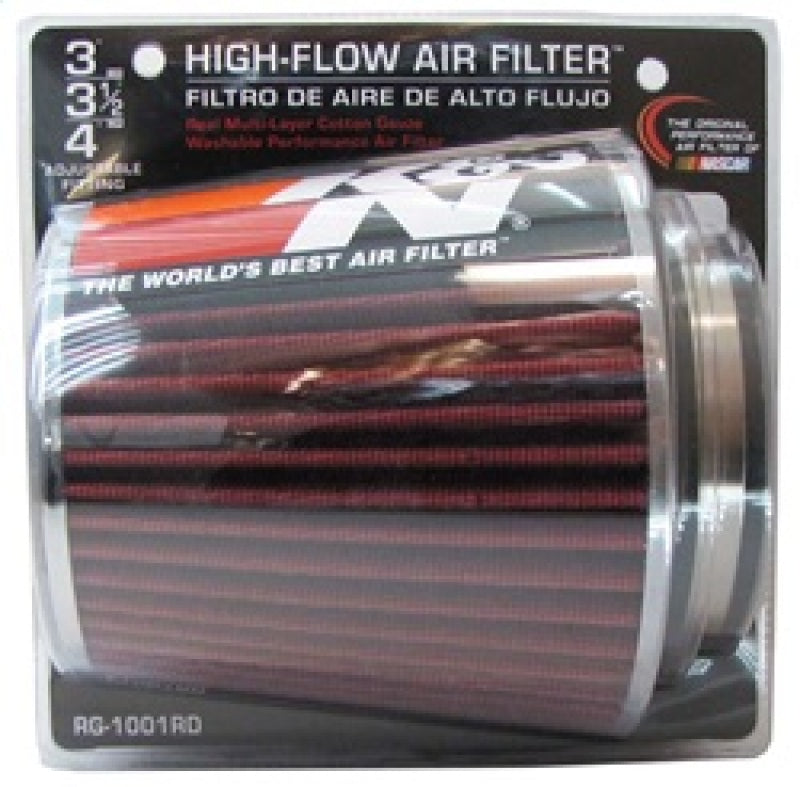 K&N Universal Air Filter Chrome Round Tapered Red - 4in Flange ID x 1.125in Flange Length x 5.5in H - Blais Performance Parts