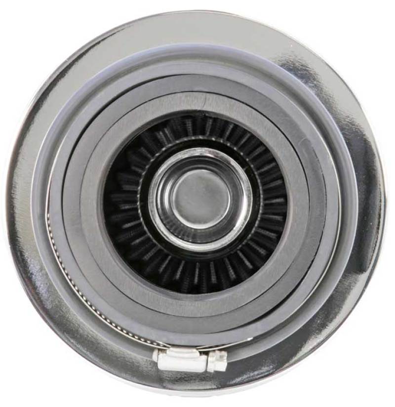 K&N Universal Filter Chrome Round Tapered White - 4in Flange ID x 1.125in Flange Length x 5.5in H - Blais Performance Parts