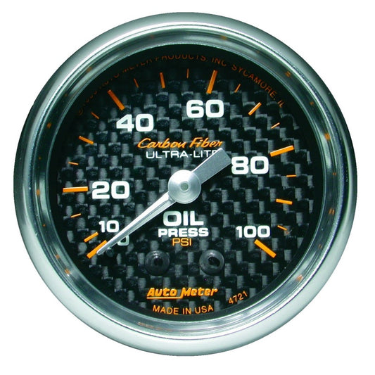 Autometer Carbon Fiber 52mm 100 PSI Mechanical Oil Pressure Gauge - Blais Performance Parts