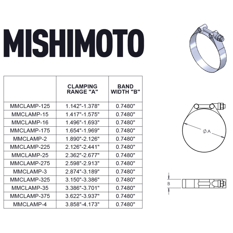 Mishimoto 1.25 Inch Stainless Steel T-Bolt Clamps - Blais Performance Parts