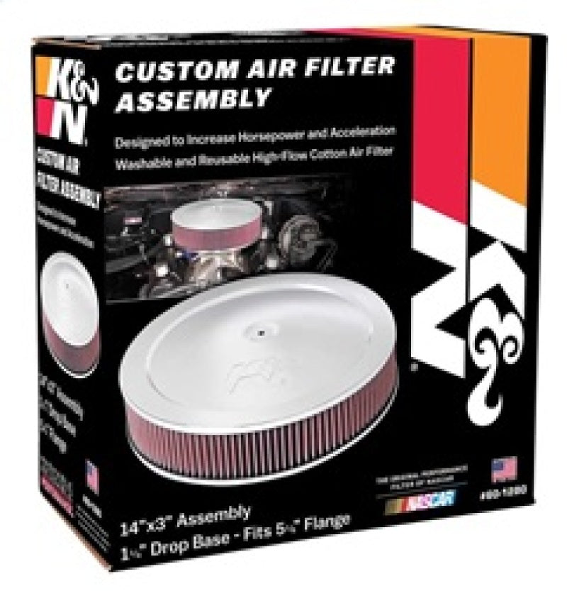 K&N 14in Red Custom Air Cleaner Assembly - 5.125in ID x 14in OD x 2.75in H x 1.25in Drop Base - Blais Performance Parts