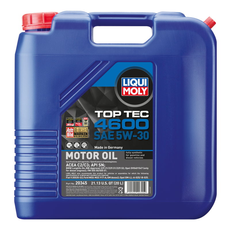 LIQUI MOLY 20L Top Tec 4600 Motor Oil SAE 5W30 - Blais Performance Parts