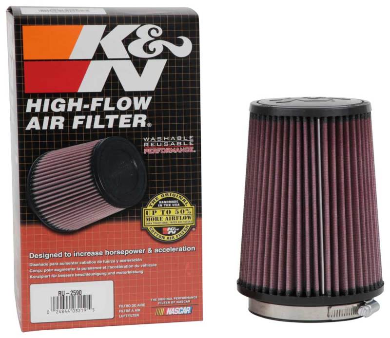 K&N Filter Universal Rubber Filter 4 inch Flange 5 3/8 inch Base 4 3/8 inch Top 7 inch Height - Blais Performance Parts