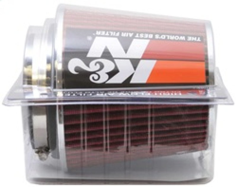 K&N Universal Air Filter Chrome Round Tapered Red - 4in Flange ID x 1.125in Flange Length x 5.5in H - Blais Performance Parts