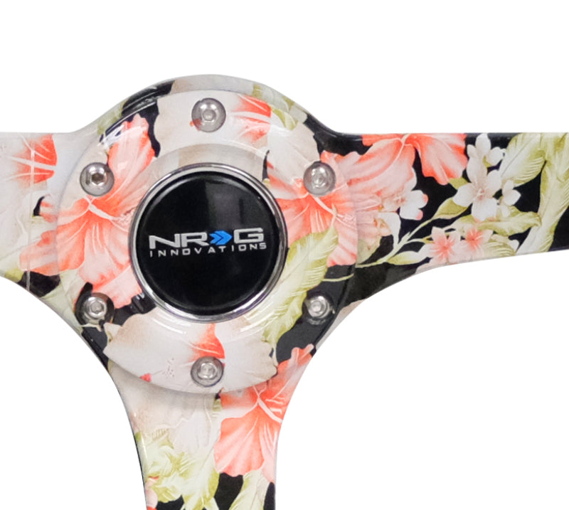 NRG Reinforced Steering Wheel (350mm / 3in. Deep) Blk Suede Floral Dipped w/ Blk Baseball Stitch - Blais Performance Parts