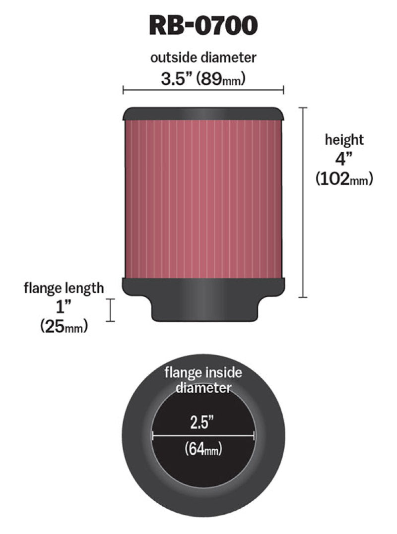 K&N Universal Rubber Filter 2.5 inch 5 Degree FLG 3.5 inch OD 4 inch Height - Blais Performance Parts