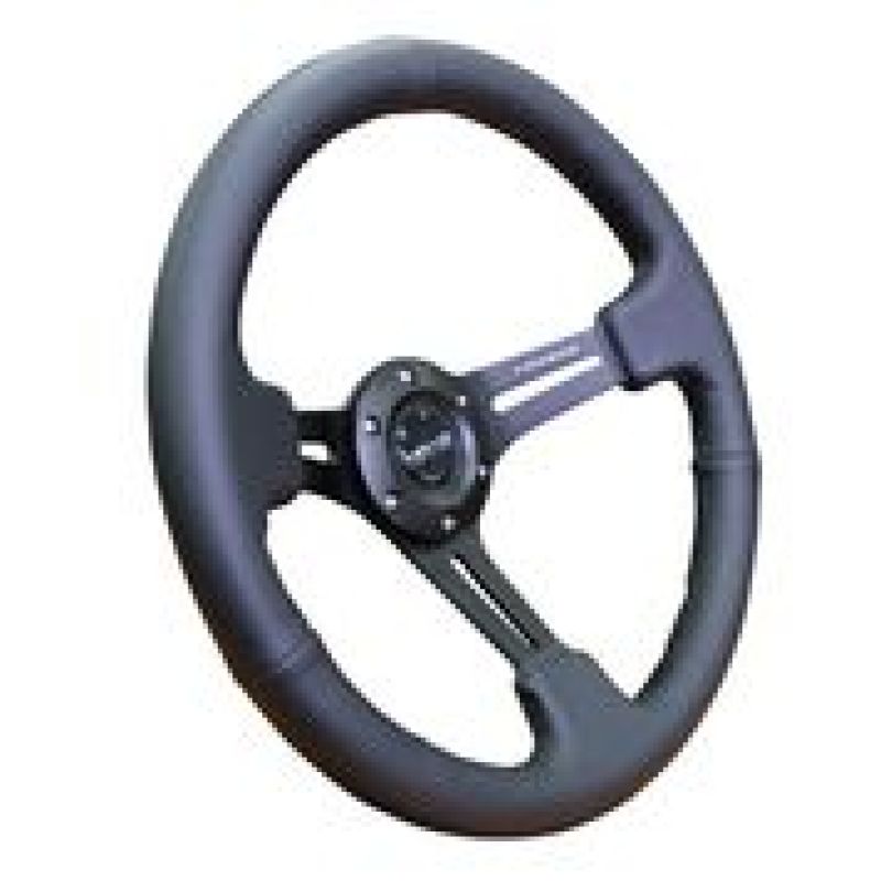 NRG Reinforced Steering Wheel (350mm / 3in. Deep) Black Leather w/ Black Stitching - Blais Performance Parts