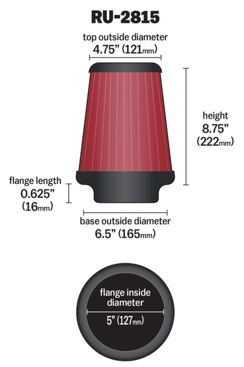 K&N Universal Clamp-On Air Filter 5in FLG / 6-1/2in B / 4-3/8in T / 8-3/4in H - Blais Performance Parts