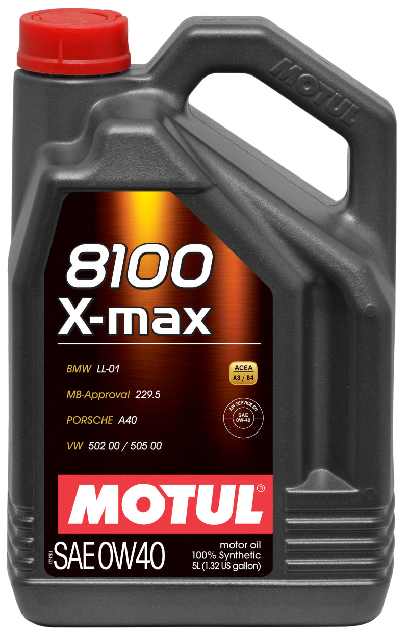 Motul 5L Synthetic Engine Oil 8100 0W40 X-MAX - Porsche A40 - Blais Performance Parts