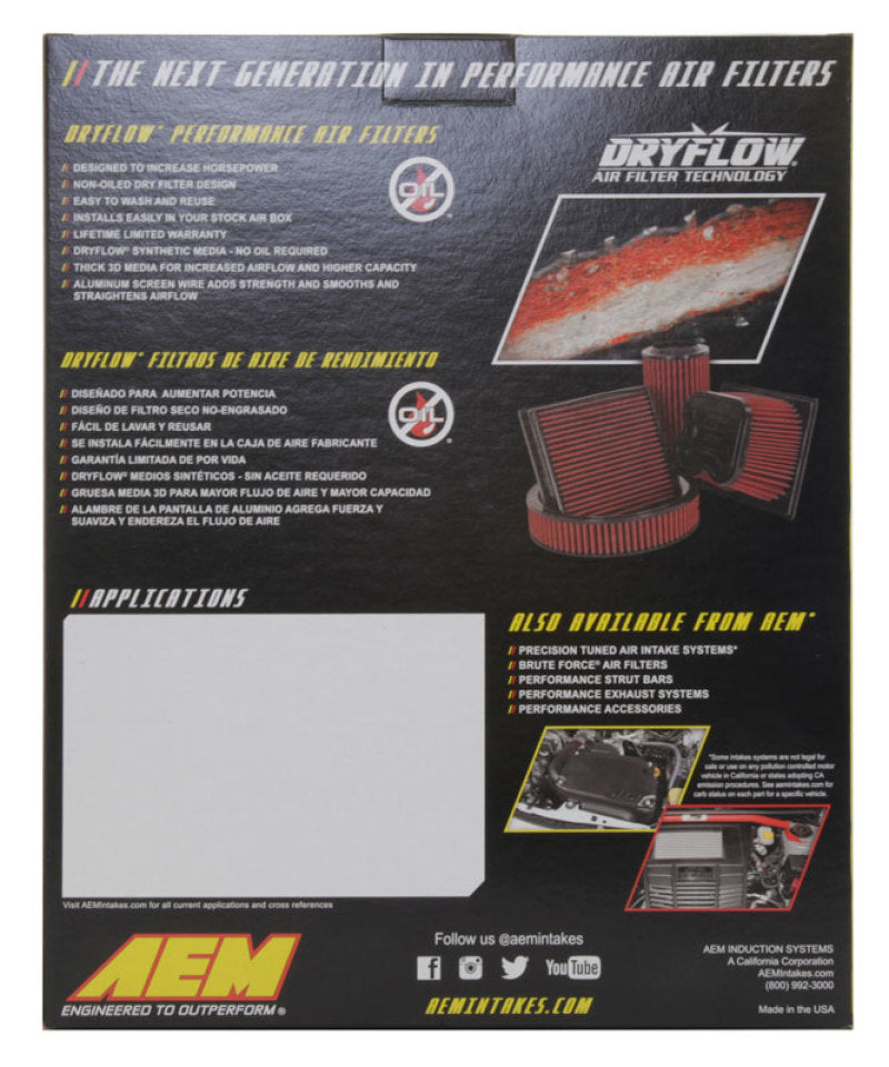 AEM 12-20 Chevrolet Malibu 1.5L/1.8L/2.0L DryFlow Air Filter - Blais Performance Parts