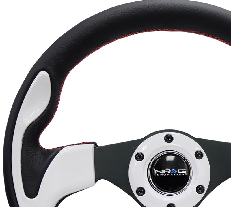 NRG Reinforced Steering Wheel (320mm) Blk w/White Trim & 4mm 3-Spoke - Blais Performance Parts