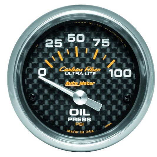 Autometer Carbon Fiber 52mm 100 PSI Electronic Oil Pressure Gauge - Blais Performance Parts