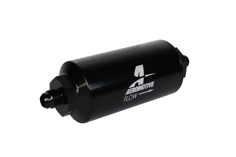 Aeromotive In-Line Filter - (AN-6 Male) 10 Micron Fabric Element Bright Dip Black Finish - Blais Performance Parts