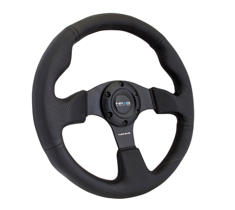 NRG Reinforced Steering Wheel (320mm) Black Leather w/Black Stitching - Blais Performance Parts