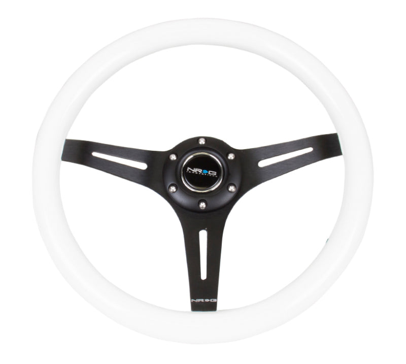 NRG Classic Wood Grain Steering Wheel (350mm) White Paint Grip w/Black 3-Spoke Center - Blais Performance Parts