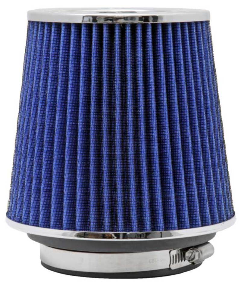 K&N Universal Air Filter Chrome Round Tapered Blue - 4in Flange ID x 1.125in Flange Length x 5.5in H - Blais Performance Parts