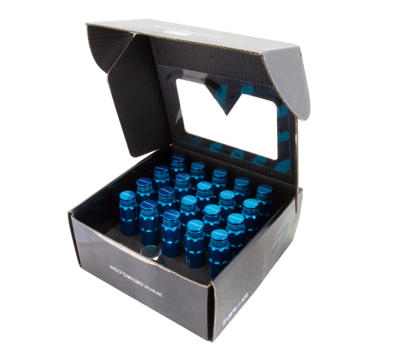 NRG 700 Series M12 X 1.5 Steel Lug Nut w/Dust Cap Cover Set 21 Pc w/Locks & Lock Socket - Blue - Blais Performance Parts