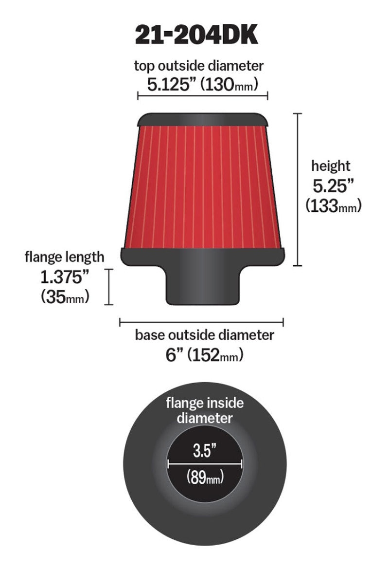 AEM 3.5 inch Short Neck 5 inch Element Filter Replacement - Blais Performance Parts