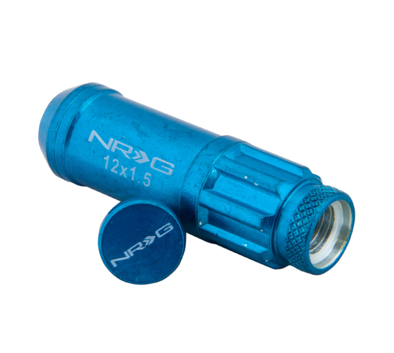 NRG 700 Series M12 X 1.5 Steel Lug Nut w/Dust Cap Cover Set 21 Pc w/Locks & Lock Socket - Blue - Blais Performance Parts