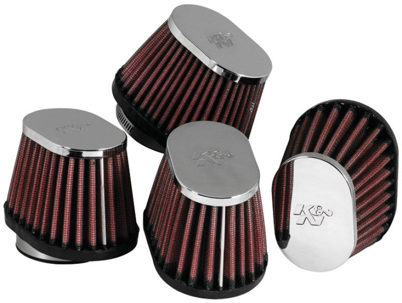 K&N Universal Chrome Oval Tapered Air Filter - 2in Flg ID x 4in OS L 3in OS W x 2.75in H - Blais Performance Parts