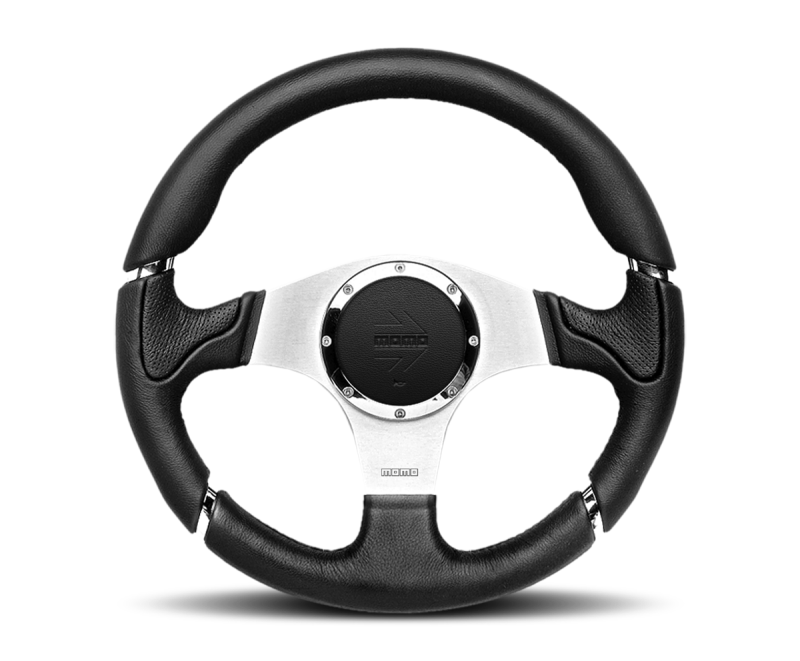 Momo Millenium Steering Wheel 350 mm - Black Leather/Black Stitch/Brshd Spokes - Blais Performance Parts