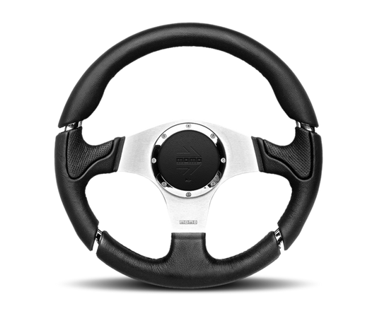 Momo Millenium Steering Wheel 350 mm - Black Leather/Black Stitch/Brshd Spokes - Blais Performance Parts