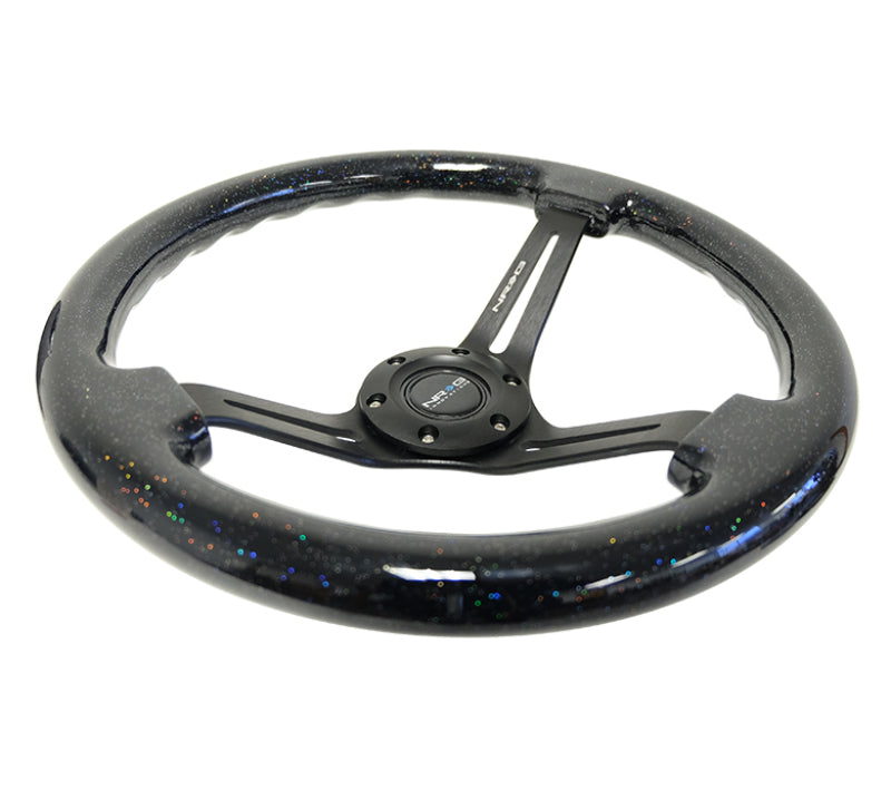 NRG Reinforced Steering Wheel (350mm / 3in. Deep) Black Multi Color Flake Wood w/ Black Matte Center - Blais Performance Parts