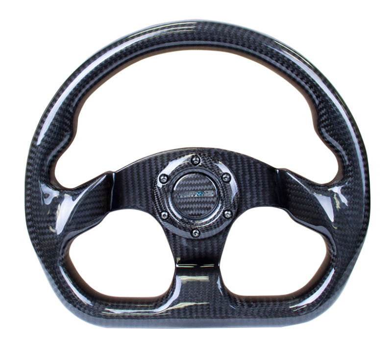 NRG Carbon Fiber Steering Wheel (320mm) Flat Bottom w/Shiny Black Carbon - Blais Performance Parts