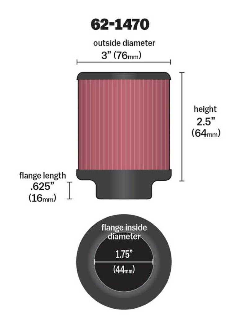 K&N 1.75 inch Vent 3 inch D 2.5 inch H Air Filter - Rubber Top - Blais Performance Parts