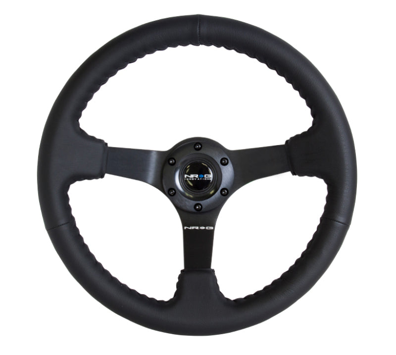 NRG Reinforced Steering Wheel (350mm / 3in. Deep) Bk Leather w/Bk BBall Stitch (Odi Bakchis Edition) - Blais Performance Parts