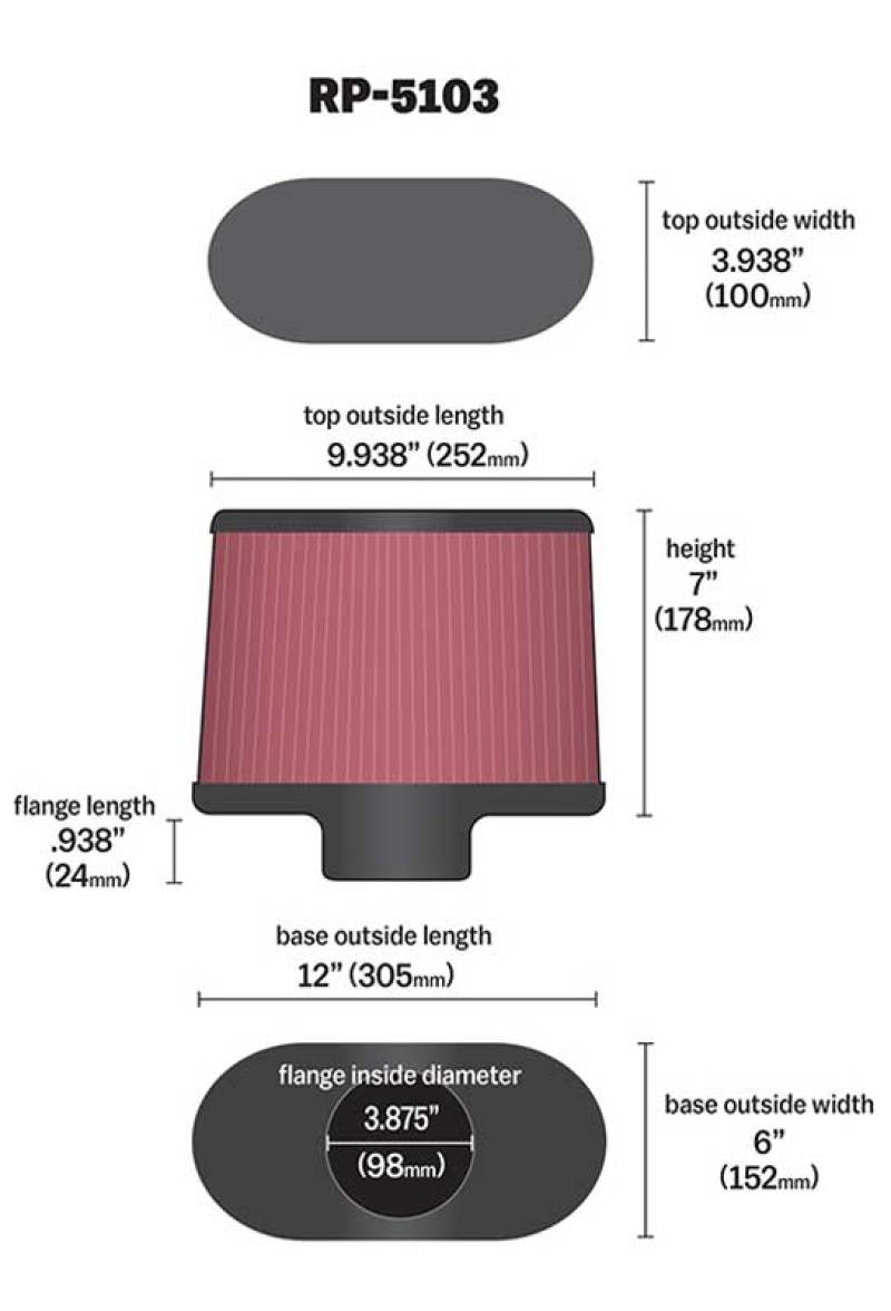 K&N Universal Filter with Carbon Fiber Top & Base-12in Base O/S Length x 6in Base O/S Width x 7in H - Blais Performance Parts