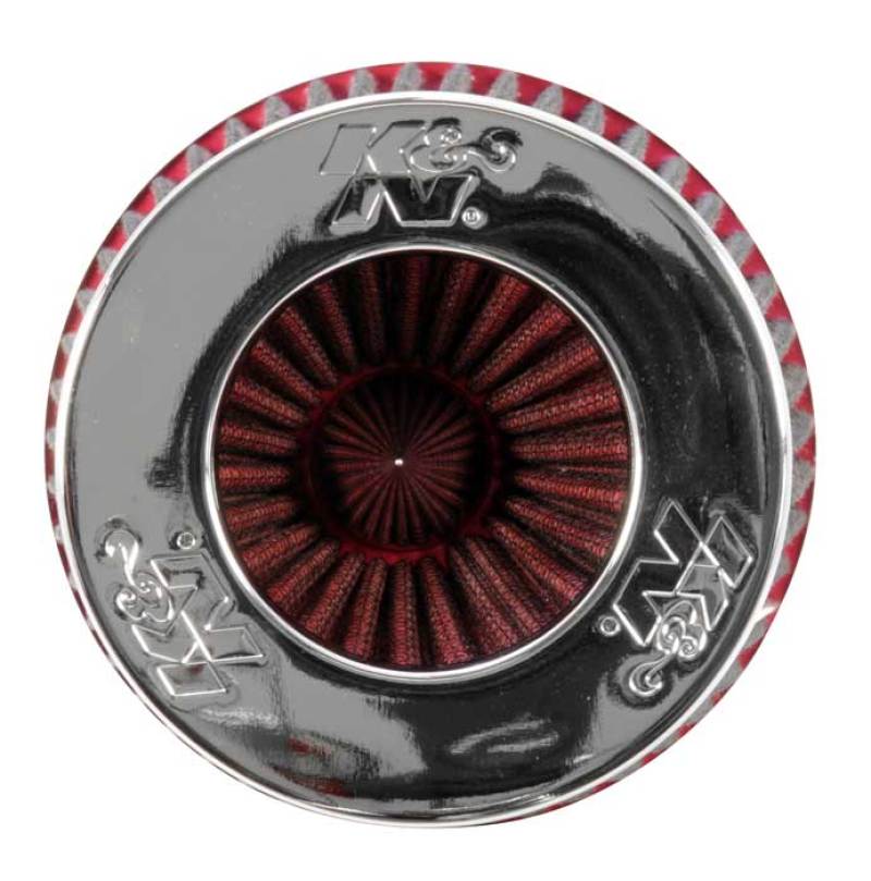 K&N Universal Air Filter Chrome Round Tapered Red - 4in Flange ID x 1.125in Flange Length x 9.5in H - Blais Performance Parts