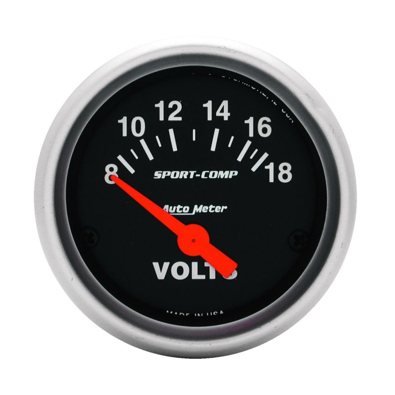 Autometer Sport-Comp 52mm 8-18 Volt Electronic Voltmeter Gauge - Blais Performance Parts