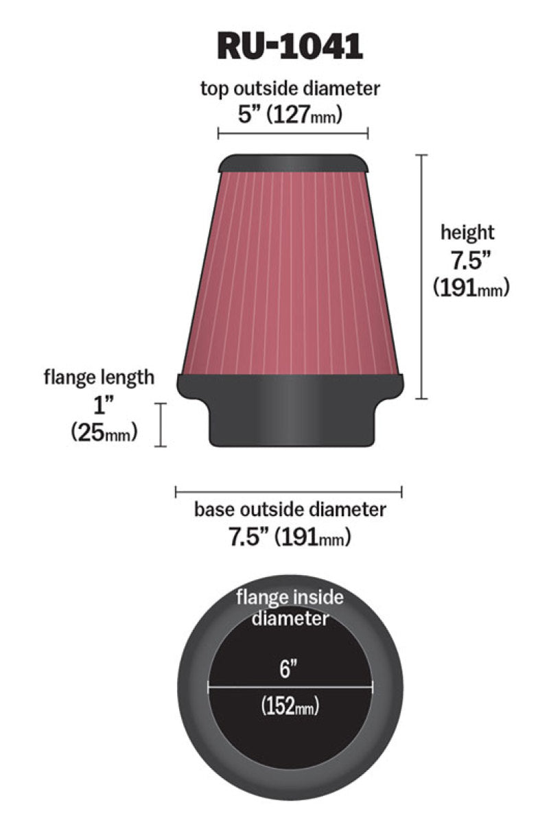 K&N Universal Clamp-On Air Filter 6in FLG / 7-1/2in B / 5in T / 7-1/2in H - Blais Performance Parts