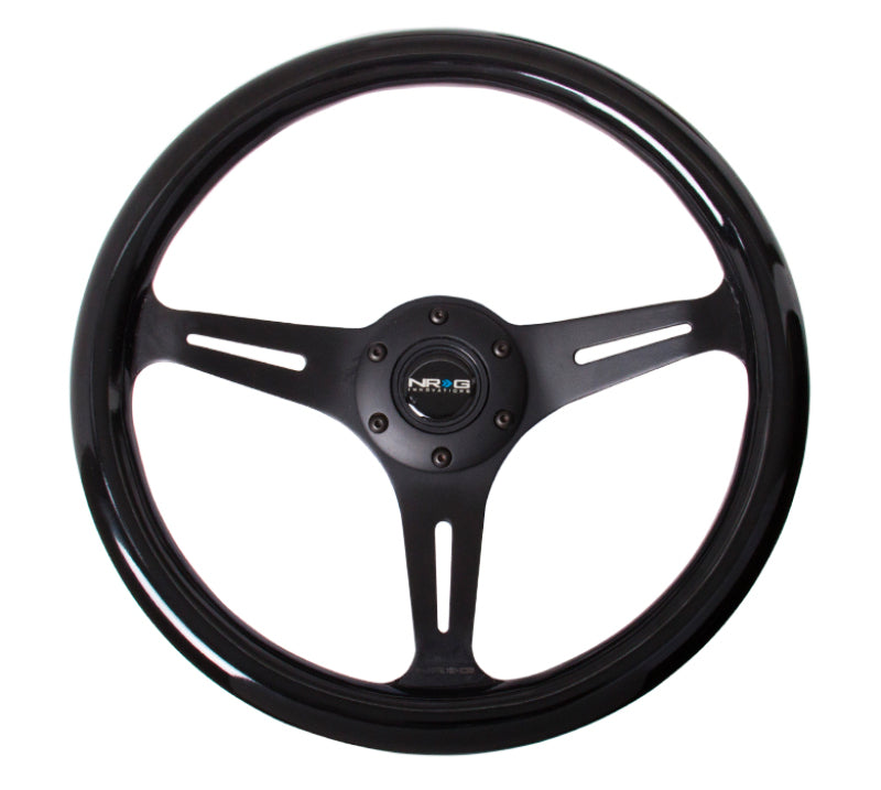 NRG Classic Wood Grain Steering Wheel (350mm) Black Paint Grip w/Black 3-Spoke Center - Blais Performance Parts