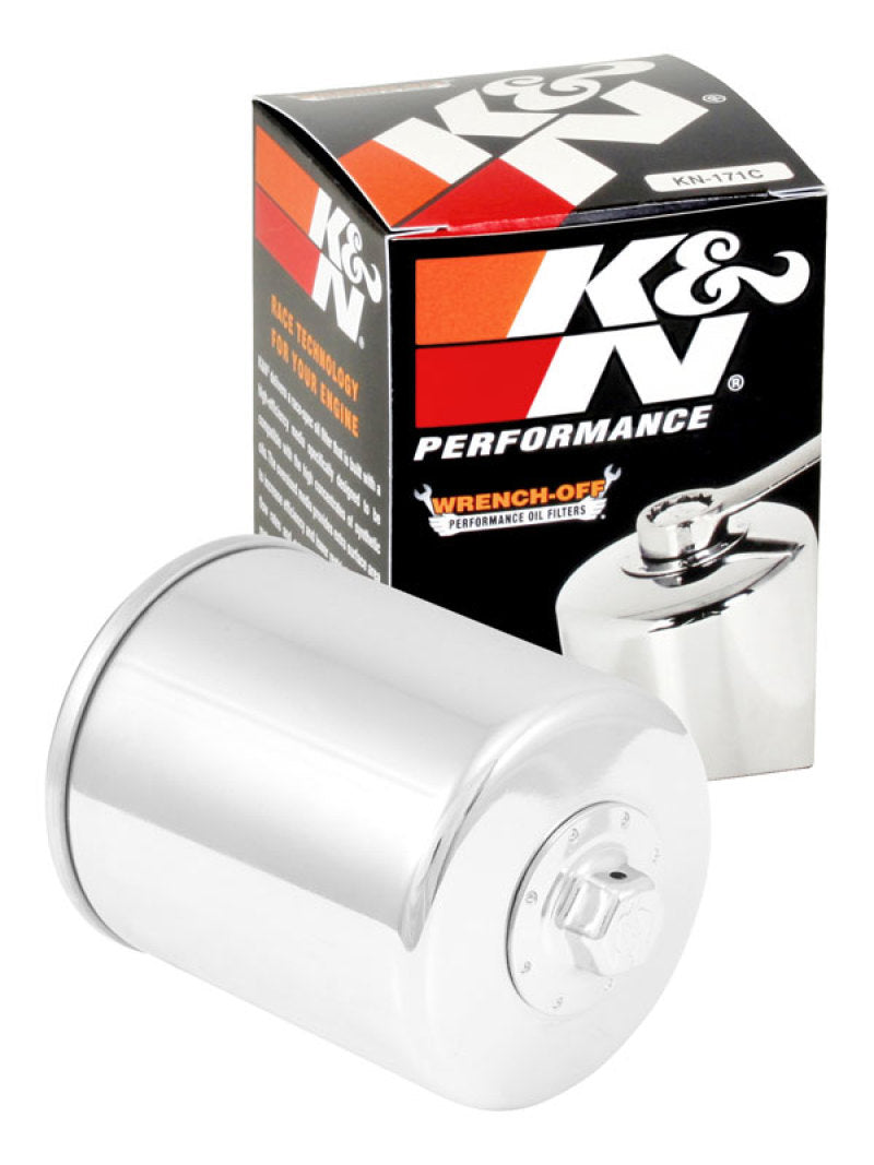 K&N Harley Davidson / Buell 3in OD x 4.063in H Chrome Oil Filter - Blais Performance Parts