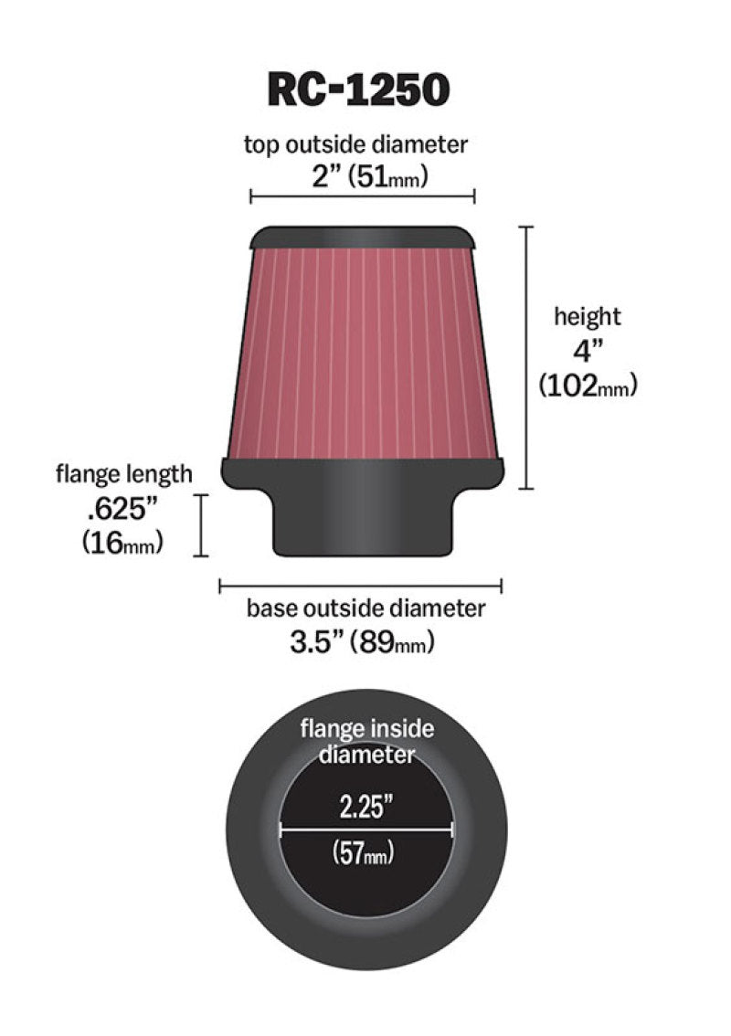 K&N Universal Chrome Filter 2.25 Inch Flange / 3.5 Inch Base / 2 Inch Top / 4 Inch Height - Blais Performance Parts