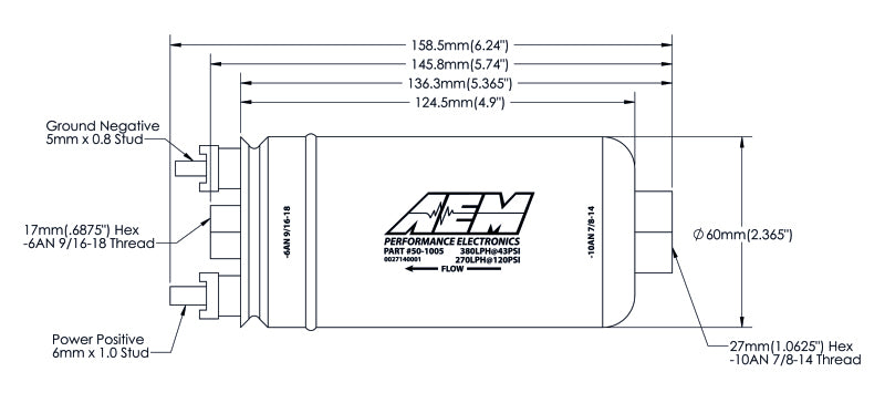 AEM 380LPH High Pressure Fuel Pump -6AN Female Out, -10AN Female In - Blais Performance Parts