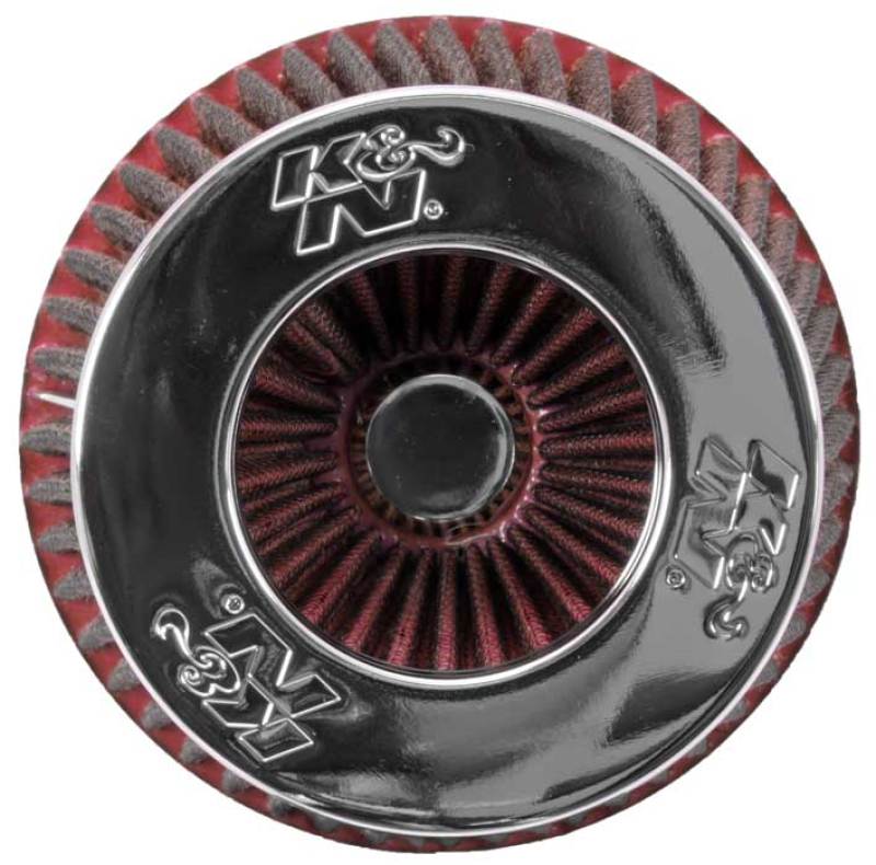 K&N Universal Air Filter Chrome Round Tapered Red - 4in Flange ID x 1.125in Flange Length x 5.5in H - Blais Performance Parts