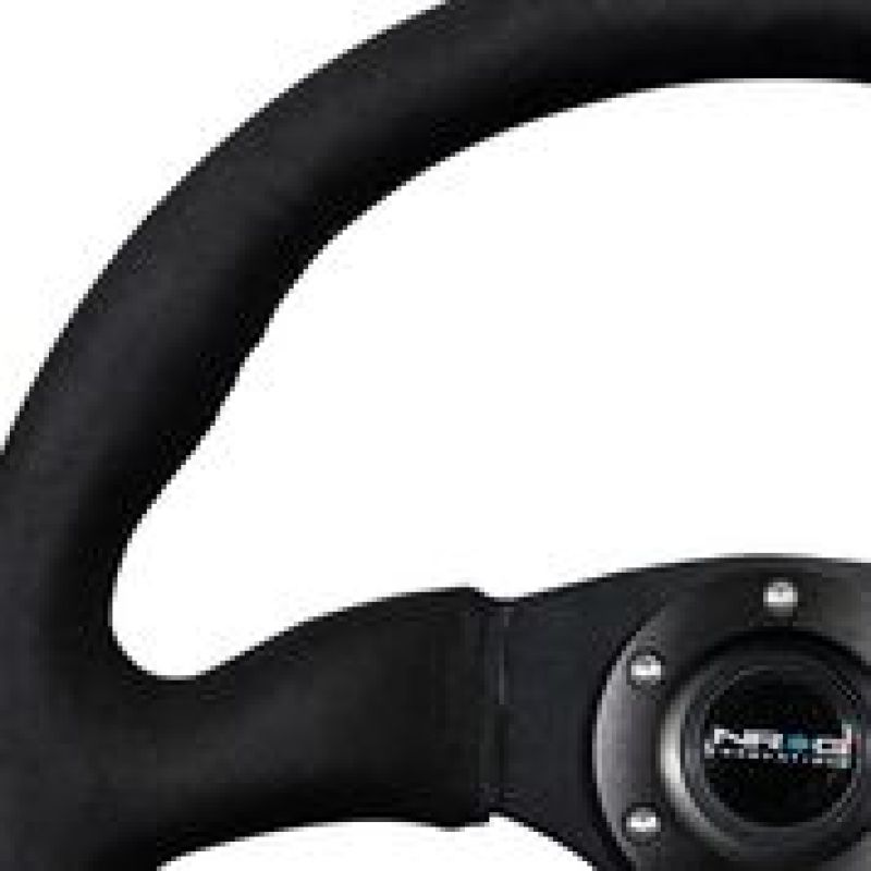 NRG Reinforced Steering Wheel (350mm / 2.5in. Deep)Blk Alcantara Comfort Grip w/4mm Matte Blk Spokes - Blais Performance Parts