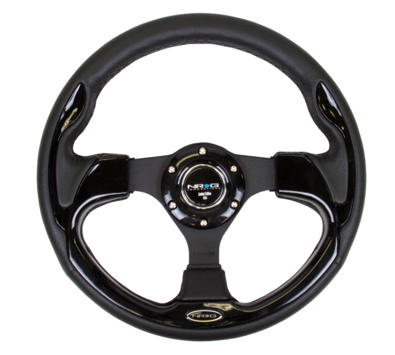 NRG Reinforced Steering Wheel (320mm) Blk w/Gloss Black Trim - Blais Performance Parts