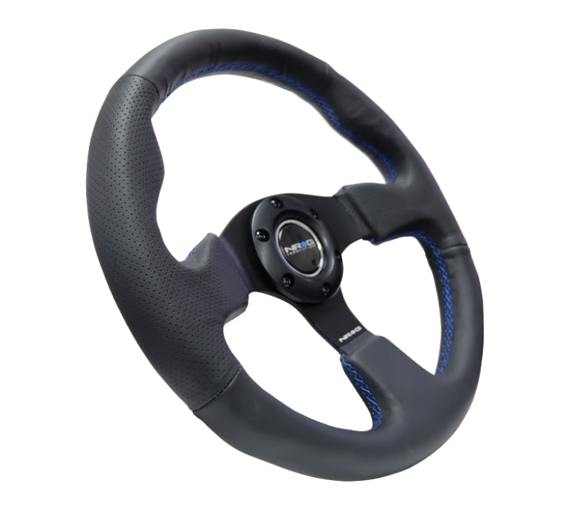 NRG Reinforced Steering Wheel (320mm) Black Leather w/Blue Stitching - Blais Performance Parts