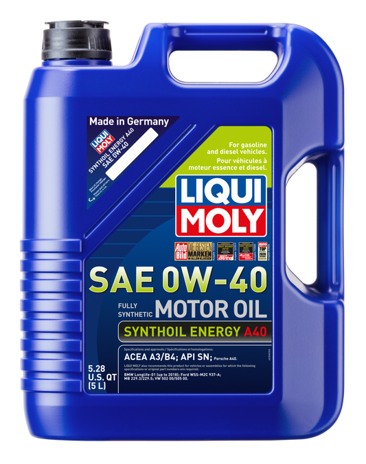 LIQUI MOLY 5L Synthoil Energy A40 Motor Oil SAE 0W40 - Blais Performance Parts