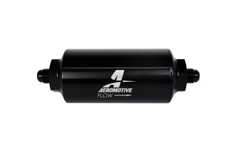 Aeromotive In-Line Filter - (AN-6 Male) 40 Micron Stainless Mesh Element Bright Dip Black Finish - Blais Performance Parts