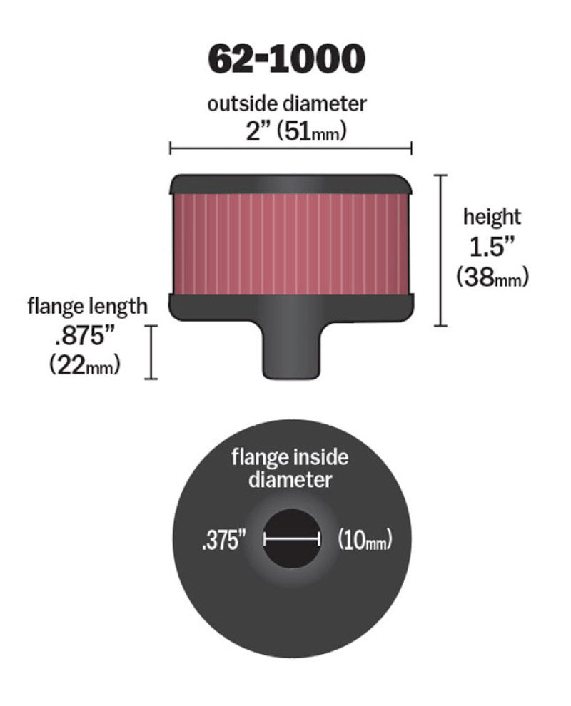 K&N Steel Base Crankcase Vent Filter 0.375in Vent OD x 2in OD x 1.5in Height - Blais Performance Parts