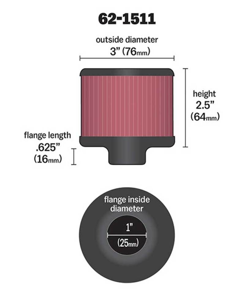 K&N 1in Flange ID x 3in OD x 2.5in Height Clamp On Crankcase Vent Filter - Blais Performance Parts