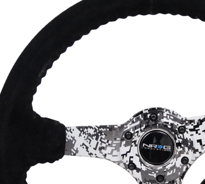 NRG Reinforced Steering Wheel (350mm / 3in. Deep) Blk Suede w/Hydrodipped Digi-Camo Spokes - Blais Performance Parts