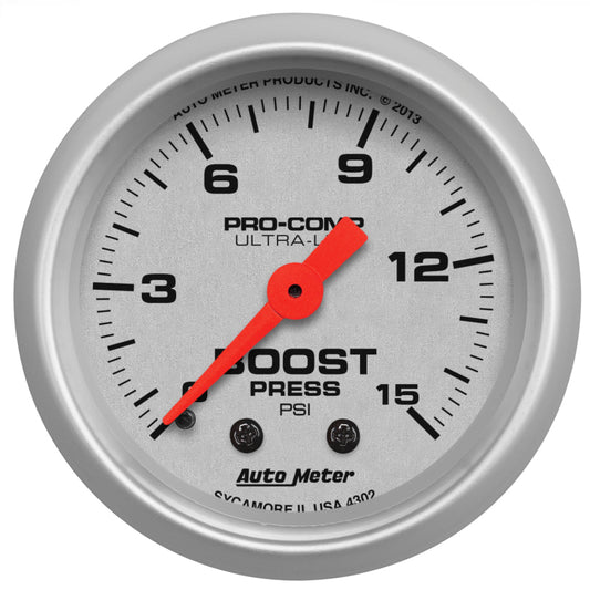 Autometer Ultra-Lite 52mm 0-15 PSI Mechanical Boost Gauge - Blais Performance Parts